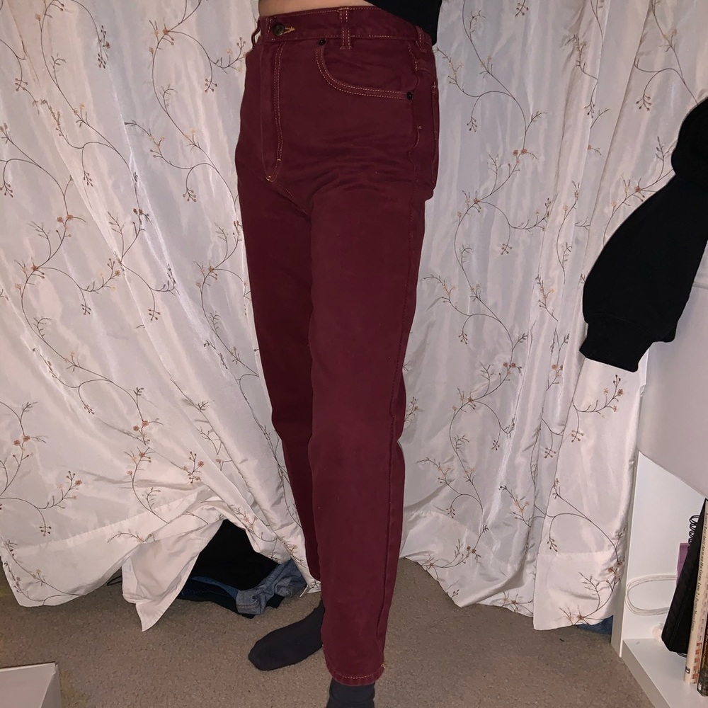 Vintage Dark Red Straight Leg Cropped Mom Jeans